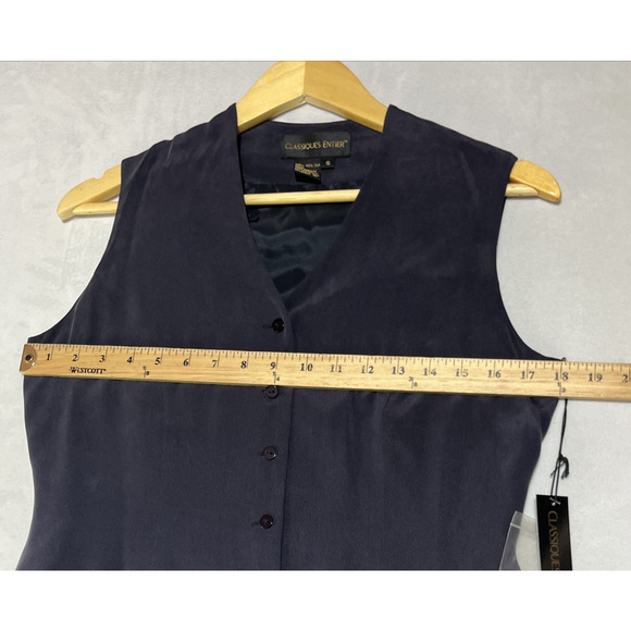 Classiques Entier Silk Button Up Suit Vest Blouse Womens Small Navy V Neck - Picture 4 of 9